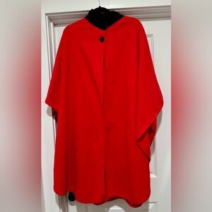 Vintage Red Felt Cape with Black Velvet Collar and Buttons‎